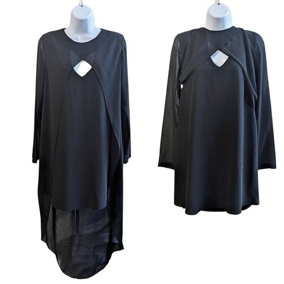 NWT SHAKUHACHI Two-Way Black Silk Mesh Overlay Dress Hi-Low Grunge Mini Sz M - Picture 1 of 6